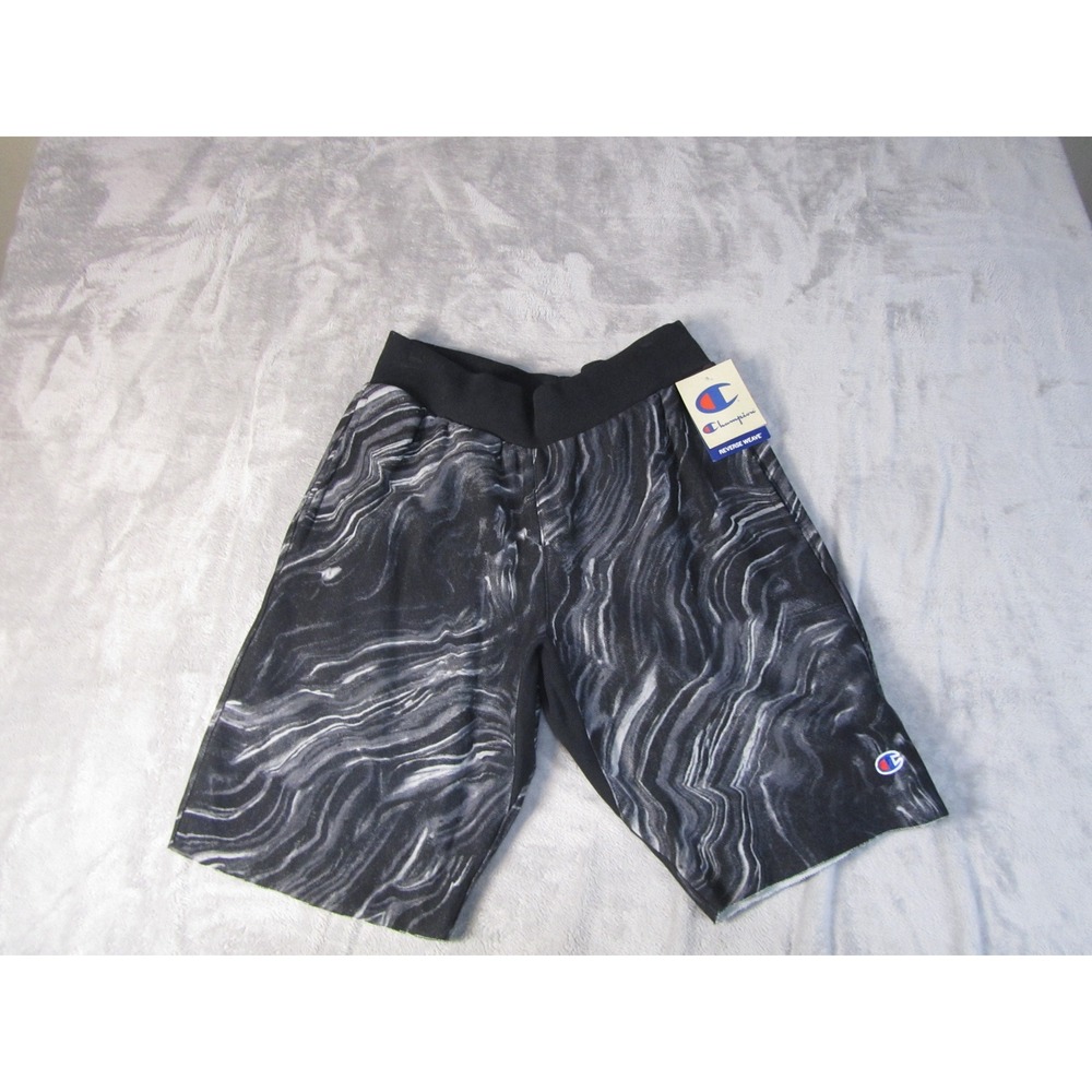 Champion Reverse Weave Marble Flow Sweat Shorts Mens Small Black White 89597P